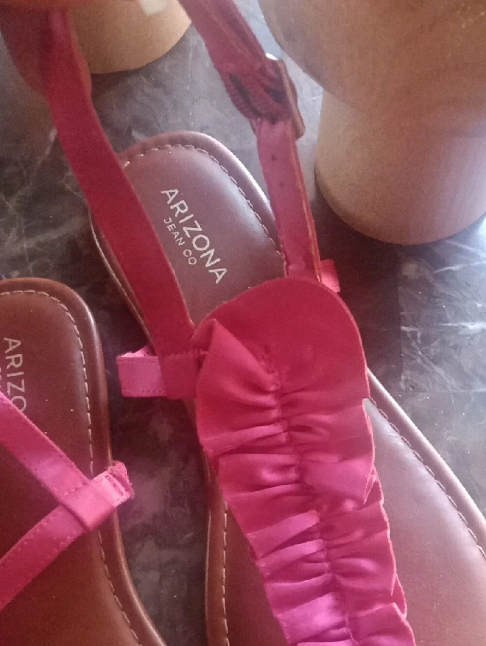 Arizona Jean Company Pink Ruffle T-Strap Sandals for Women
